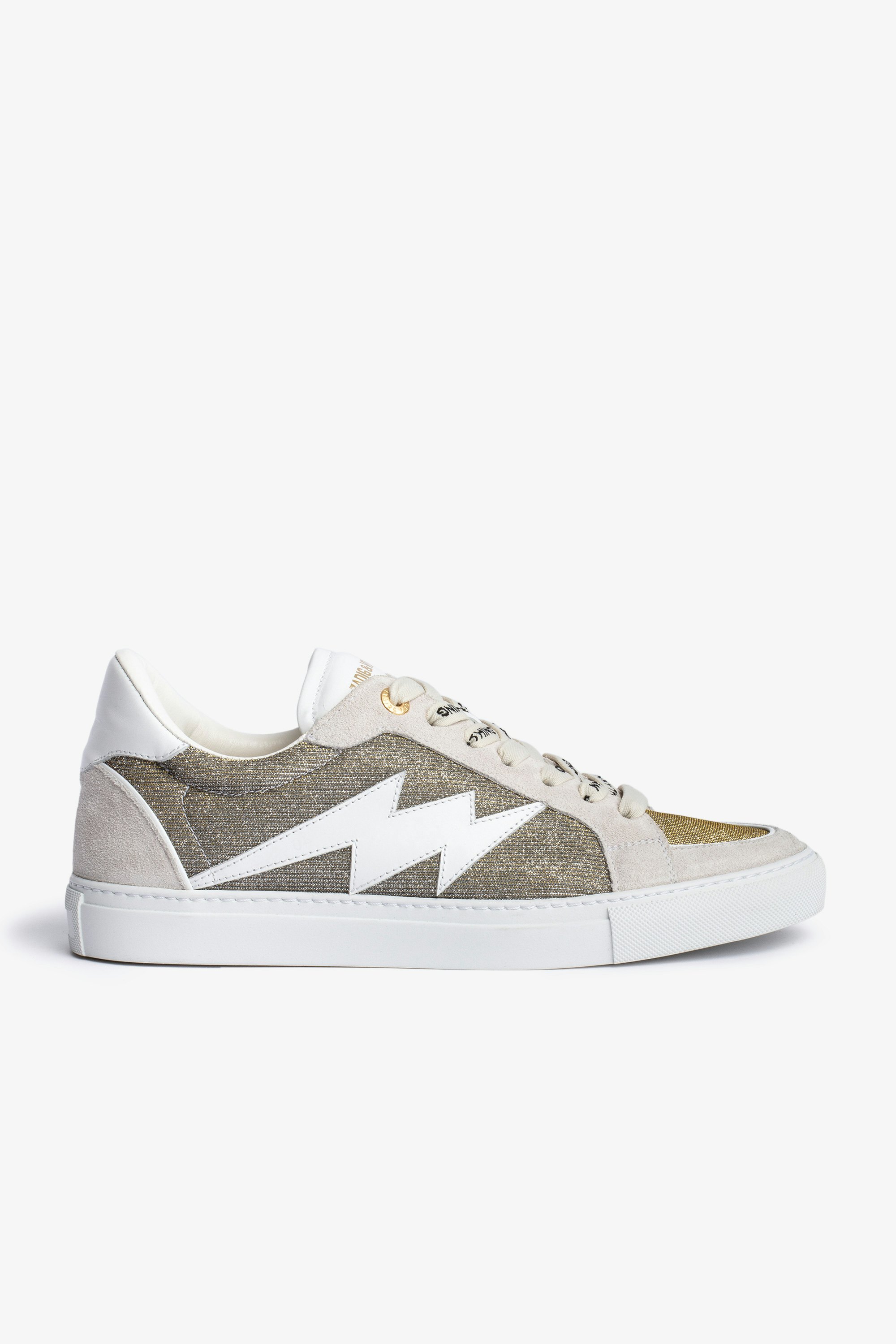 ZV1747 スニーカー Women's sneakers in white leather and silver glittery fabric