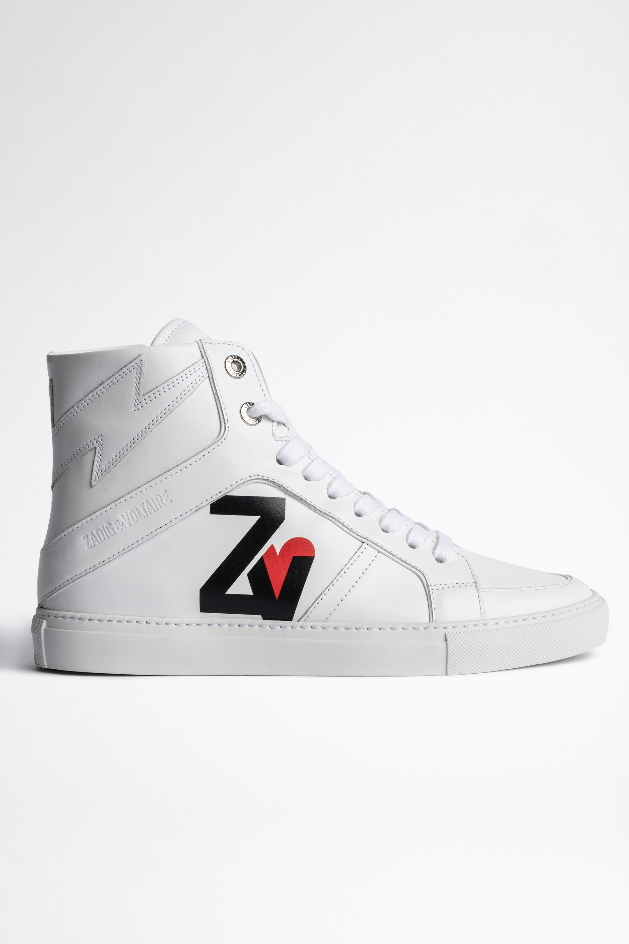 ZV1747 High Flash レザースニーカー Women’s white leather high-top sneakers with ZV heart