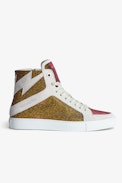 ZV1747 High Flash Sneakers - Women’s gold-toned leather and glitter-effect fabric sneakers