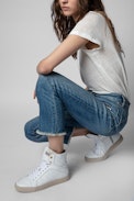 ZV1747 High Flash Sneakers Leather - Women's white perforated leather high-top sneakers