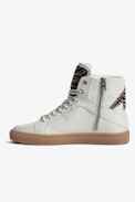 ZV1747 High Flash Sneakers - Women’s white leather high-top sneakers with zebra-print panels