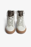 ZV1747 High Flash Sneakers - Women’s white leather high-top sneakers with zebra-print panels