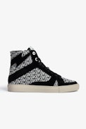 Sneakers ZV1747 High Flash Monogramm - Damen-Sneakers mit hohem Schaft aus schwarzem Veloursleder und ZV-Monogramm