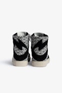 Sneakers ZV1747 High Flash Monogramm - Damen-Sneakers mit hohem Schaft aus schwarzem Veloursleder und ZV-Monogramm