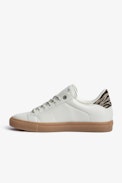 Deportivas ZV1747 - Zapatillas deportivas bajas de piel blanca con inserciones de estampado de cebra para mujer