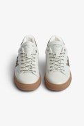 Deportivas ZV1747 - Zapatillas deportivas bajas de piel blanca con inserciones de estampado de cebra para mujer