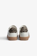 Deportivas ZV1747 - Zapatillas deportivas bajas de piel blanca con inserciones de estampado de cebra para mujer