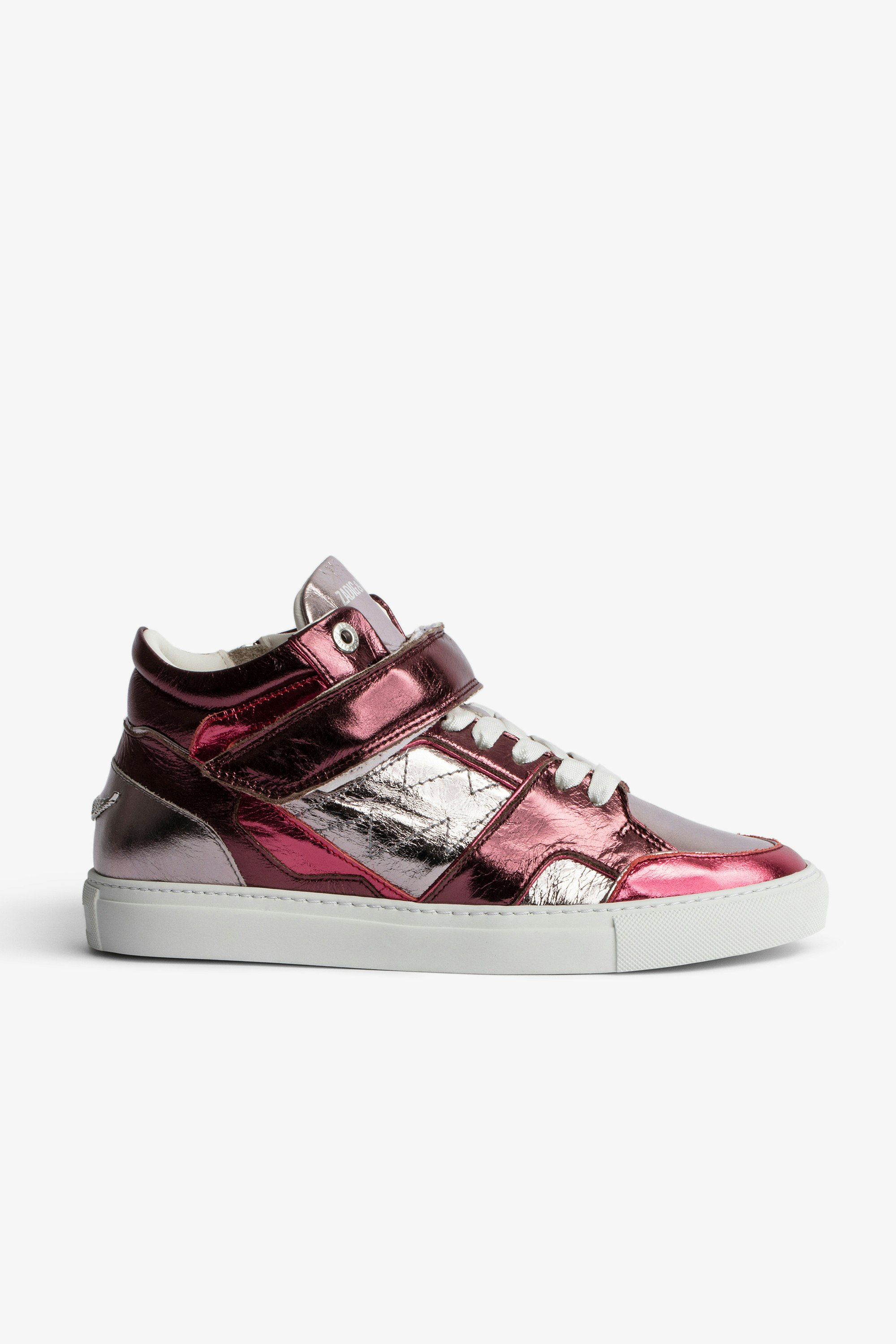 Sneakers ZV1747 Mid Damen-Sneakers mit halbhohem Schaft aus silberfarbenem und rotem Metallic-Leder