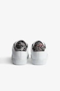 ZV1747 Sneakers - Women’s white smooth leather low-top sneakers with floral-print panels