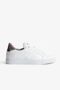 ZV1747 Sneakers - Women’s white smooth leather low-top sneakers with floral-print panels