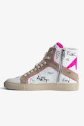 ZV1747 High Flash Sneakers - High-top sneakers in pink and white smooth leather and suede with lettering