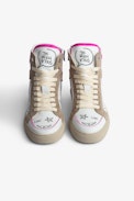 ZV1747 High Flash Sneakers - High-top sneakers in pink and white smooth leather and suede with lettering