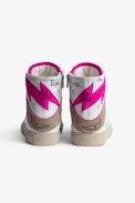 ZV1747 High Flash Sneakers - High-top sneakers in pink and white smooth leather and suede with lettering
