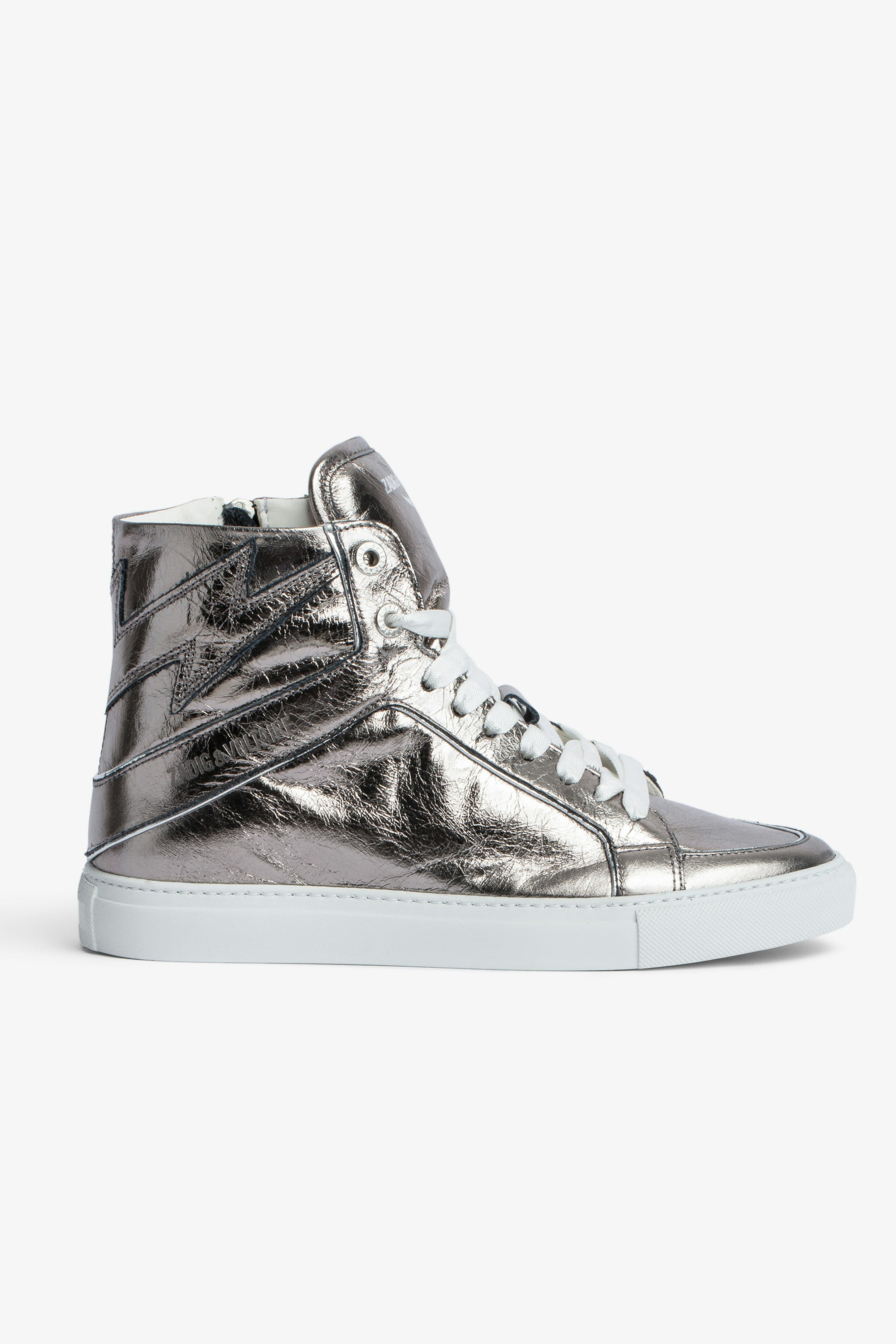 ZV1747 High Flash Sneakers Silver metallic leather high-top sneakers 