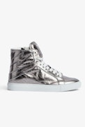 ZV1747 High Flash Sneakers - Silver metallic leather high-top sneakers