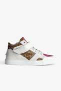 ZV1747 Mid Flash Sparkle Sneakers - Women’s white leather and gold glitter-effect mid-top sneakers