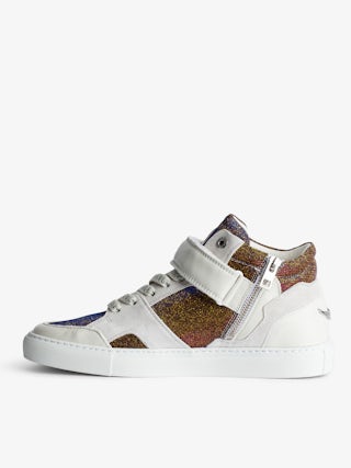 ZV1747 Mid Flash Sparkle Trainers - Mid-high sneakers in leather and glitter.