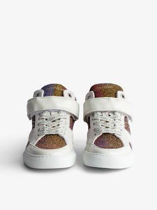 ZV1747 Mid Flash Sparkle Trainers - Mid-high sneakers in leather and glitter.