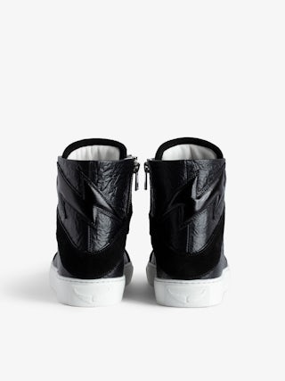 ZV1747 High Flash High-Top Trainers - High-top trainers in worn-effect leather with lightning bolt panels and suede leather.