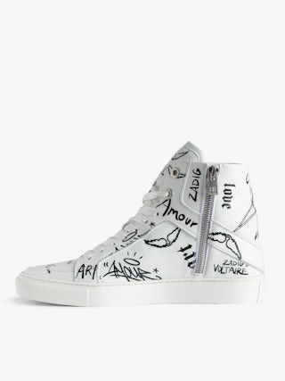 ZV1747 High Flash High-Top Trainers - High-top trainers in smooth leather with lightning and graffiti panels.