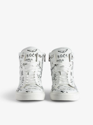 ZV1747 High Flash High-Top Trainers - High-top trainers in smooth leather with lightning and graffiti panels.