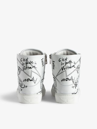 ZV1747 High Flash High-Top Trainers - High-top trainers in smooth leather with lightning and graffiti panels.