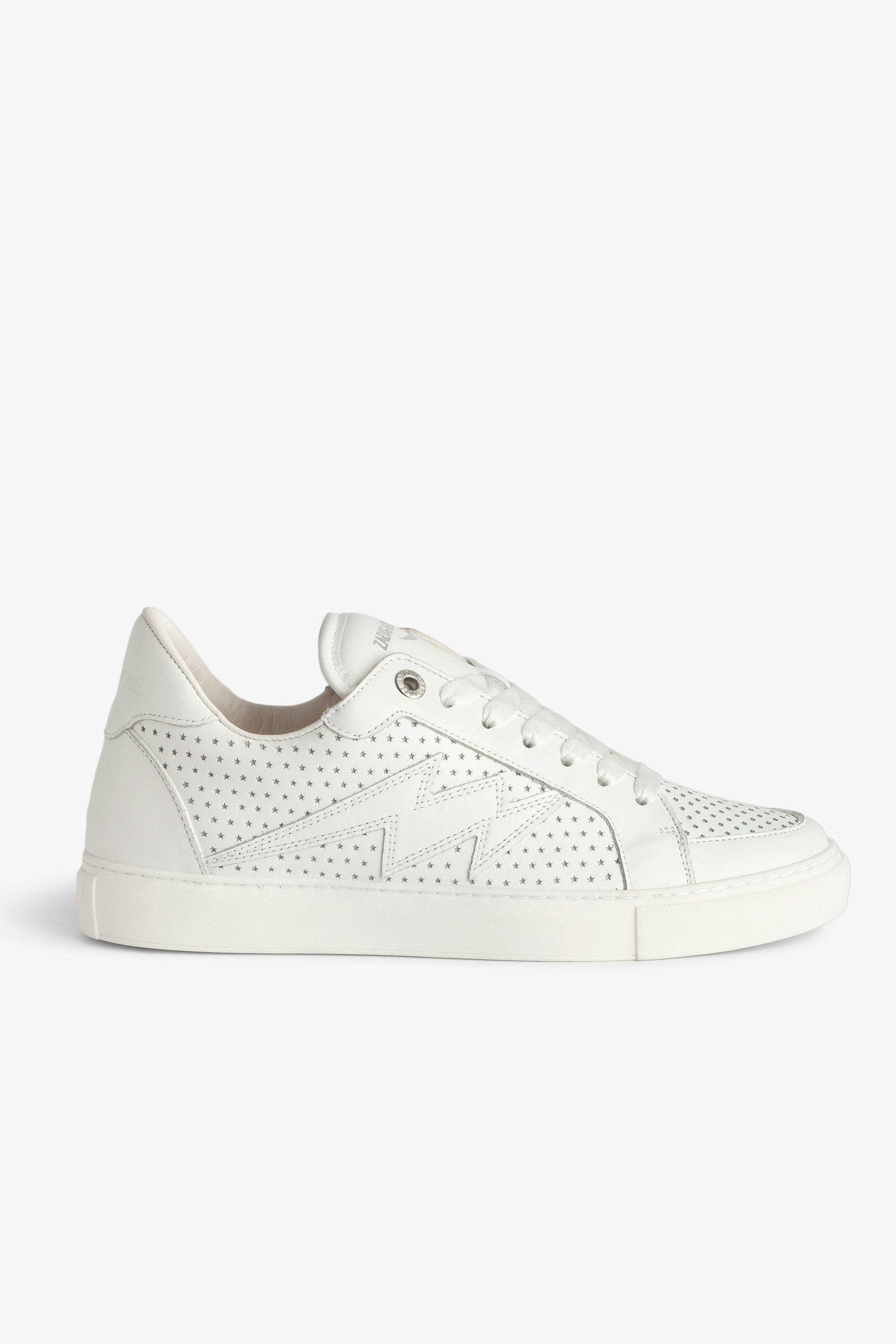 ZV1747 La Flash Low-Top Trainers - White perforated leather low-top trainers with star motifs and lightning bolt patch.