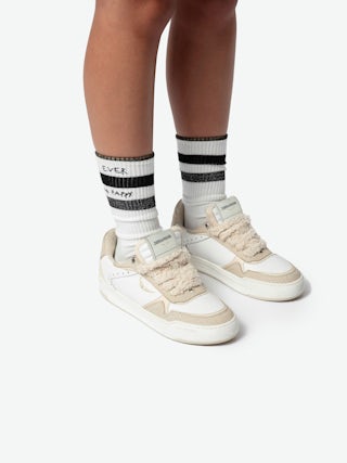 Low-Top Wings Trainers - Low-top trainers in smooth white leather, with off-white vintage leather inserts and off-white embossed snake-effect leather, signature wings. These trainers are made with materials that have a reduced environmental impact.