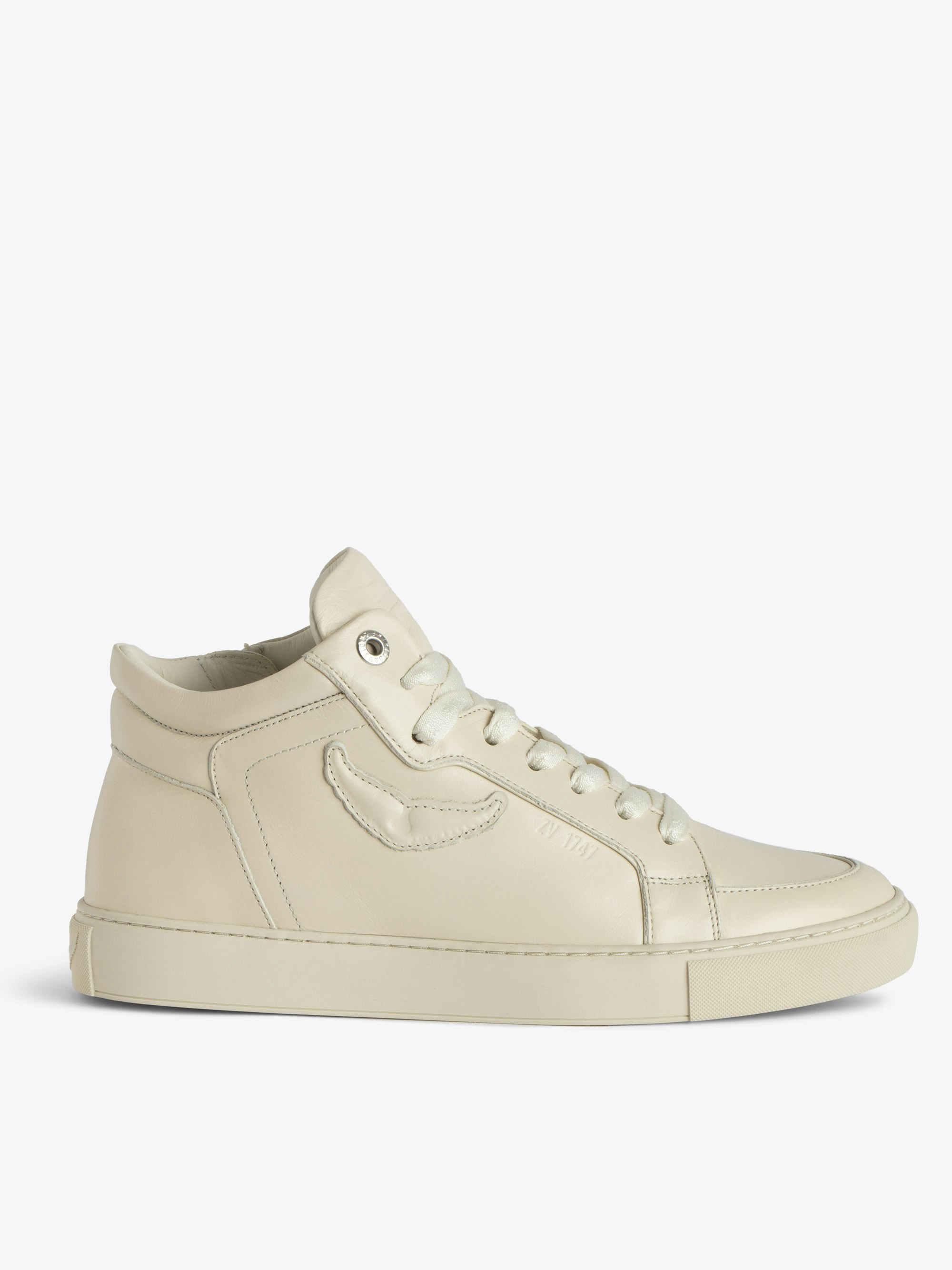 Mid Fly Trainers On - Vintage-effect leather high-top sneakers with embossed wings.