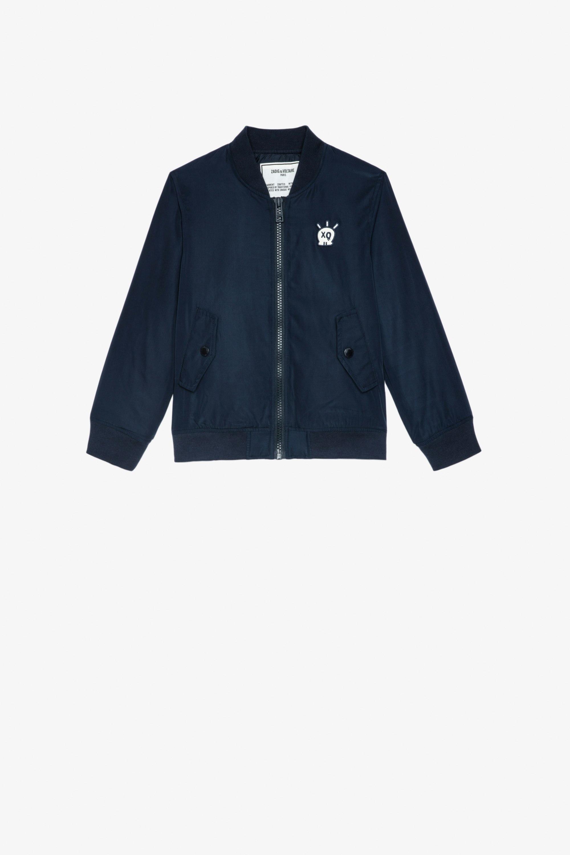 Kids' Benet Bomber Jacket Kids’ navy-blue water-repellent bomber jacket with an embroidered badge