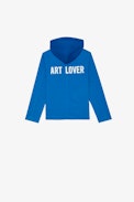 Kinderjacke Bertie - Blaue Kinderjacke aus Baumwolltwill mit abnehmbarer Kapuze und „Art lover“-Schriftzug auf dem Rücken