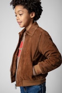 Larson Children’s Bomber Jacket - Children’s cognac leather bomber jacket with zipper