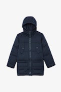 Bow Children’s Puffer Jacket - Children’s navy blue and black hooded puffer jacket