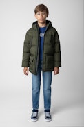 Bow Boys’ Puffer Coat - Boys’ khaki water-repellent hooded puffer coat.
