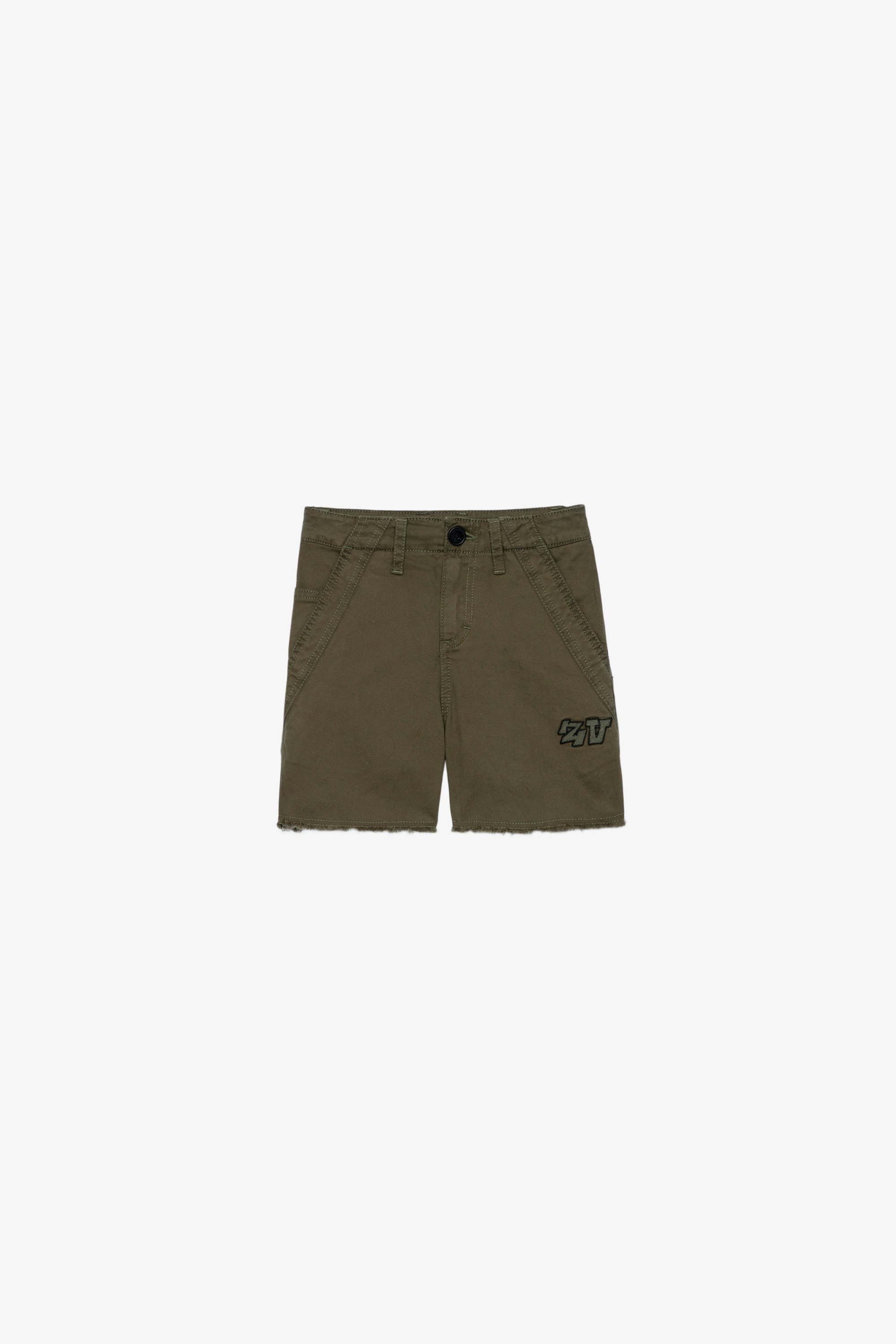 Sparky Girls' Shorts - Girls' shorts in army green with patches on front and back pocket.