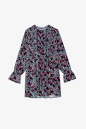 Karolina Girls’ Dress - Girls’ navy blue dress with print and lace.