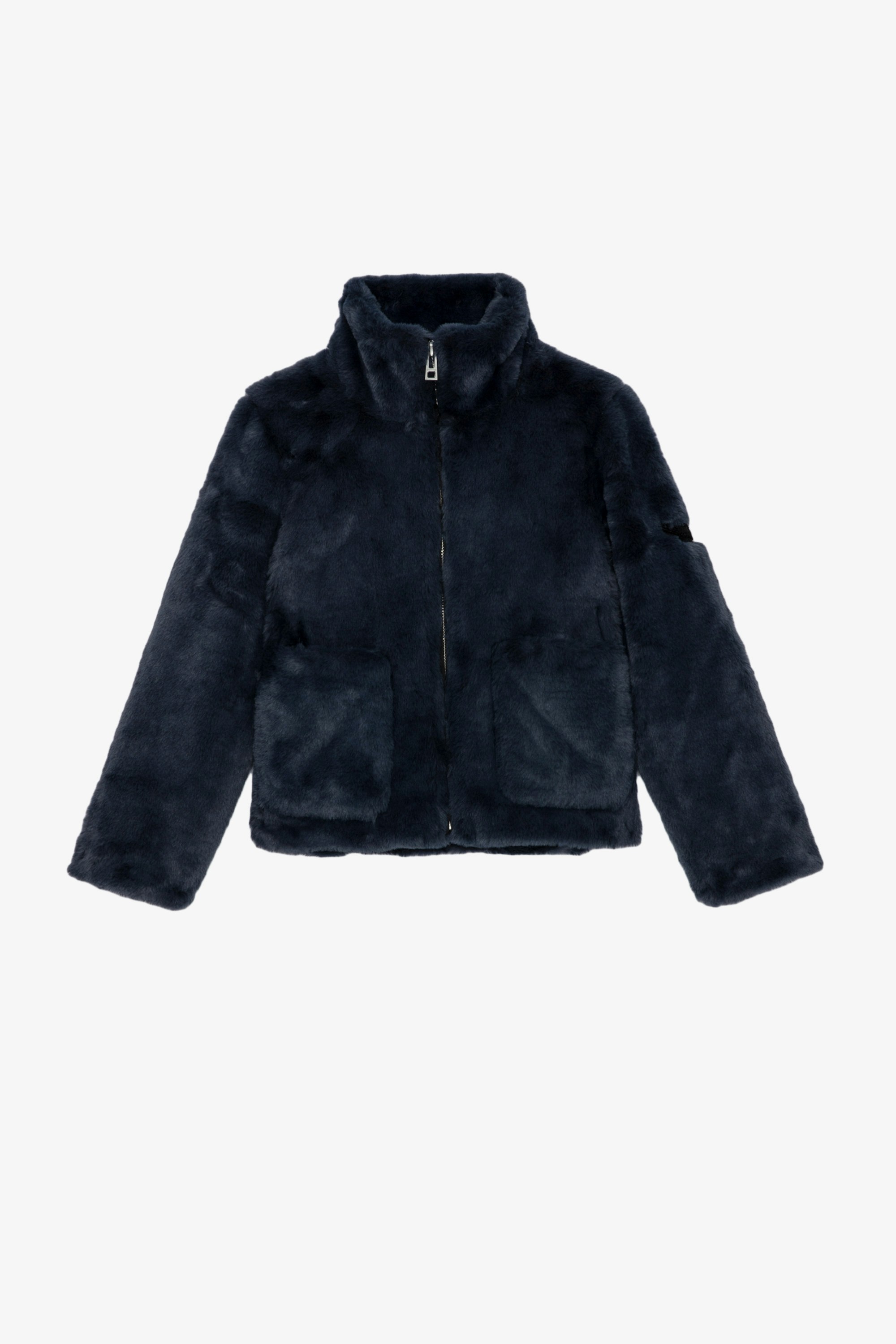 Madeline Children’s Jacket Children’s blue fleece jacket with high collar 