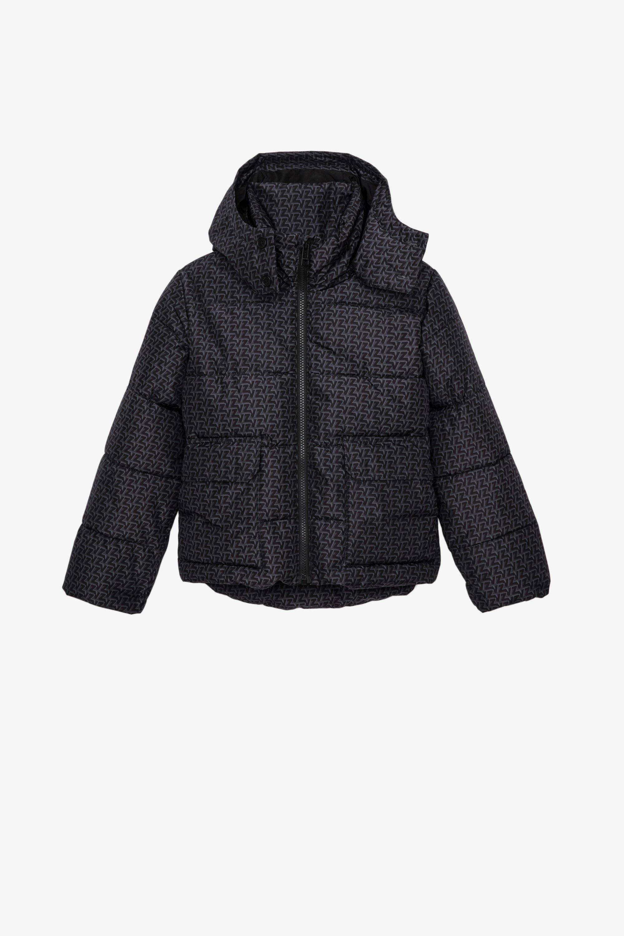 June Children’s Puffer Jacket Children’s black puffer jacket with removable hood 