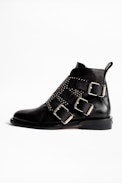 Bottines Laureen Flap Studs - Bottines noires femme en cuir.