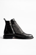 Bottines Laureen Flap Studs - Bottines noires femme en cuir.