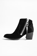 Molly Suede Zip Ankle Boots - Women’s black heeled ankle boots in suede leather.
