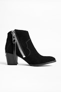 Molly Suede Zip Ankle Boots - Women’s black heeled ankle boots in suede leather.