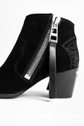 Molly Suede Zip Ankle Boots - Women’s black heeled ankle boots in suede leather.