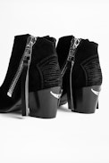 Molly Suede Zip Ankle Boots - Women’s black heeled ankle boots in suede leather.