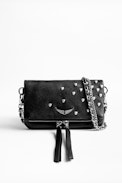 Pochette Rock Nano Heart - Mini pochette noire femme en cuir grainé.