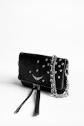 Pochette Rock Nano Heart - Mini pochette noire femme en cuir grainé.