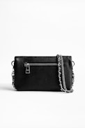 Pochette Rock Nano Heart - Mini pochette noire femme en cuir grainé.
