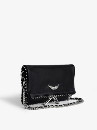 Rock Nano Studs Clutch - Iconic Rock Nano clutch in black leather with silver studs.