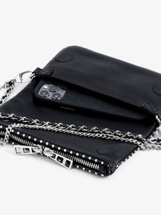 Rock Nano Studs Clutch - Iconic Rock Nano clutch in black leather with silver studs.