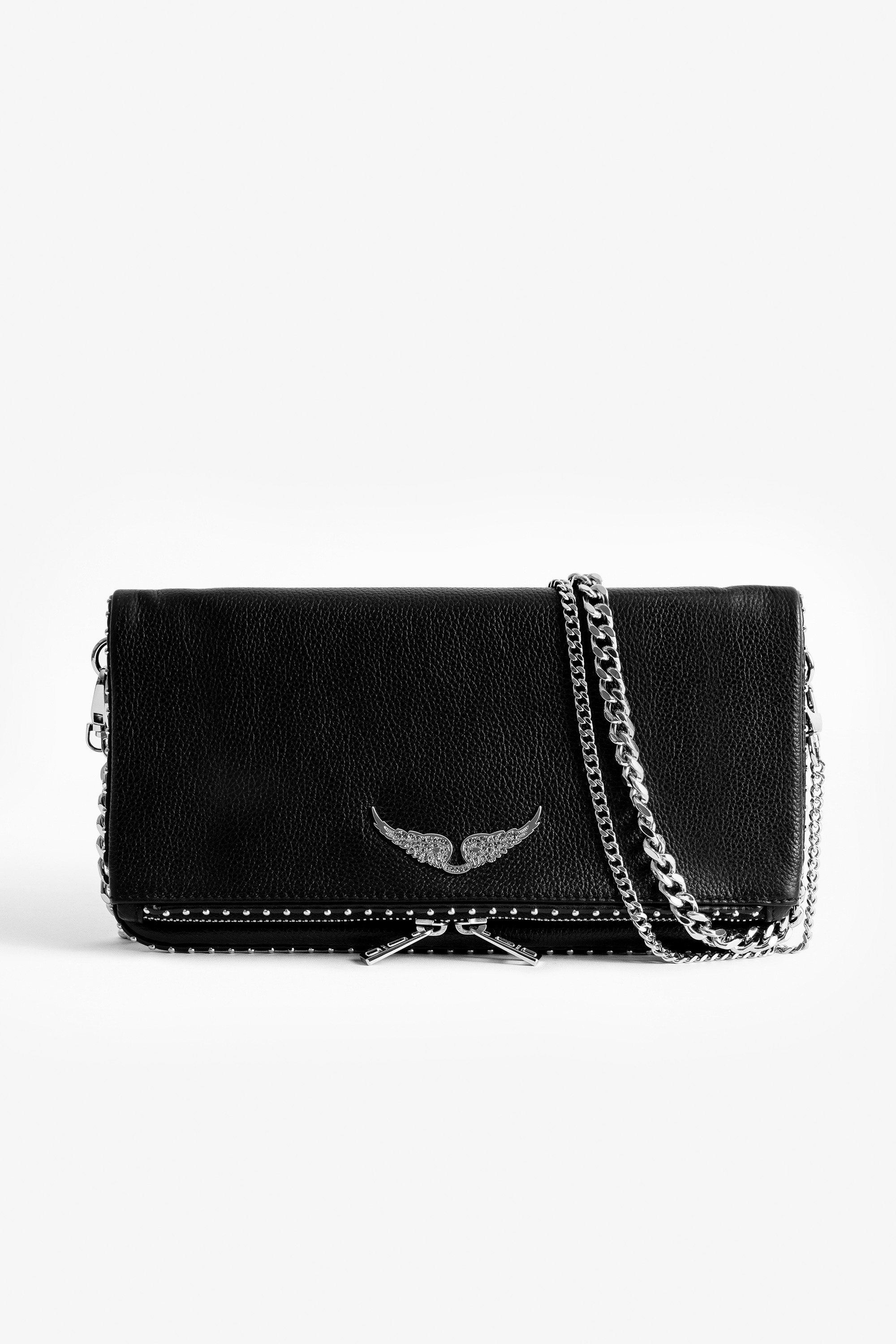 Rock Studs Clutch Rock iconic women’s studded black grained leather clutch.